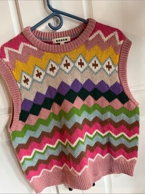 Boden Pink-Trim Multicolor Zigzag Knit Vest
